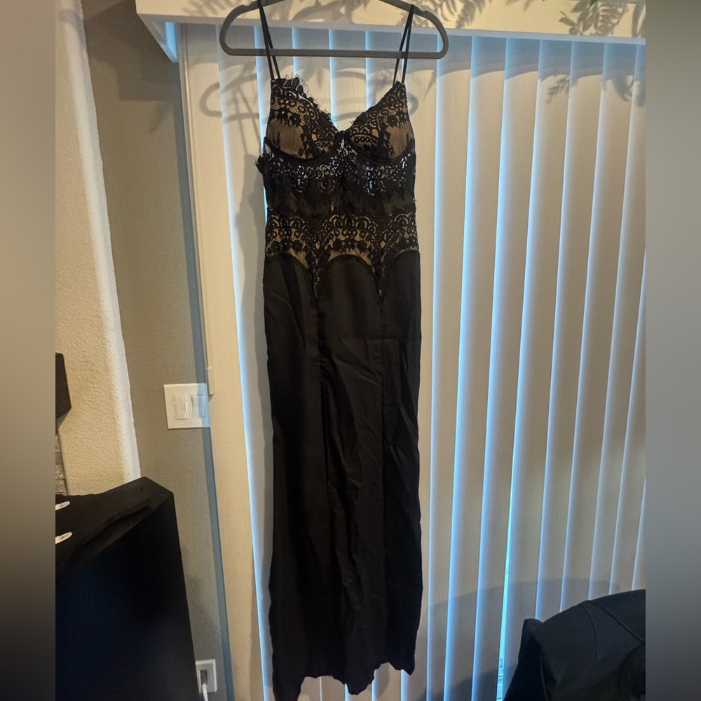 NWT - Sexy Black and Tan Lace Dress w/Leg Slits - Medium
